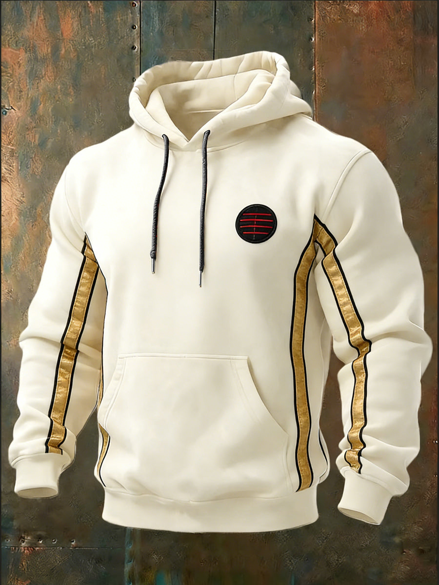 Herren Elegante Creme & Gold Akzent Emblem Hoodie