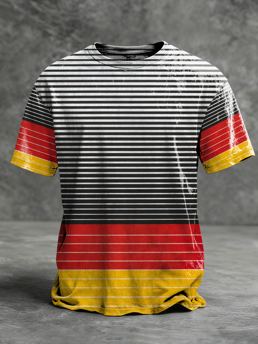 Männer Edgy Schwarz Deutsche Flagge Streifen Patch T-Shirt