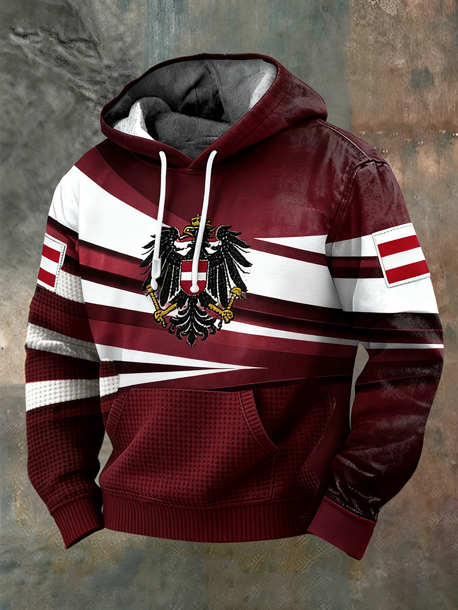 Retro Österreich ische Flagge Muster Casual Waffel-Strick bequemes Kapuzen-Sweatshirt