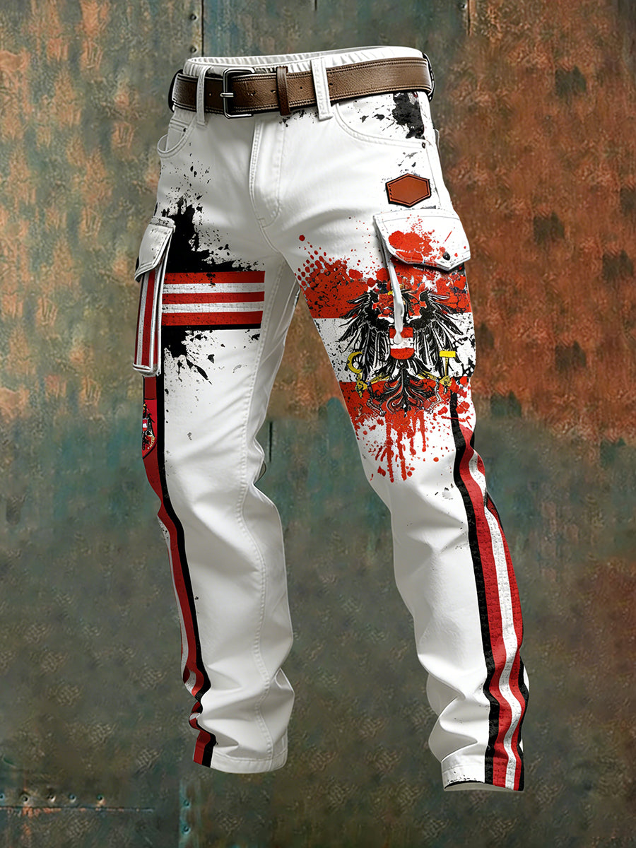 Herren Vintage Österreich ische Flagge Kunstdruck Business Casual Arbeits hosen