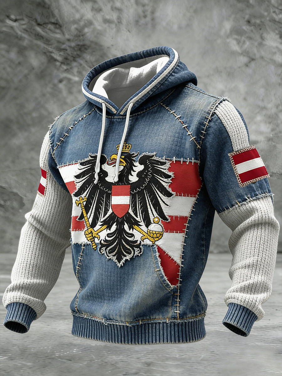Retro Österreich ische Flagge Muster Casual Waffel-Strick bequemes Kapuzen-Sweatshirt