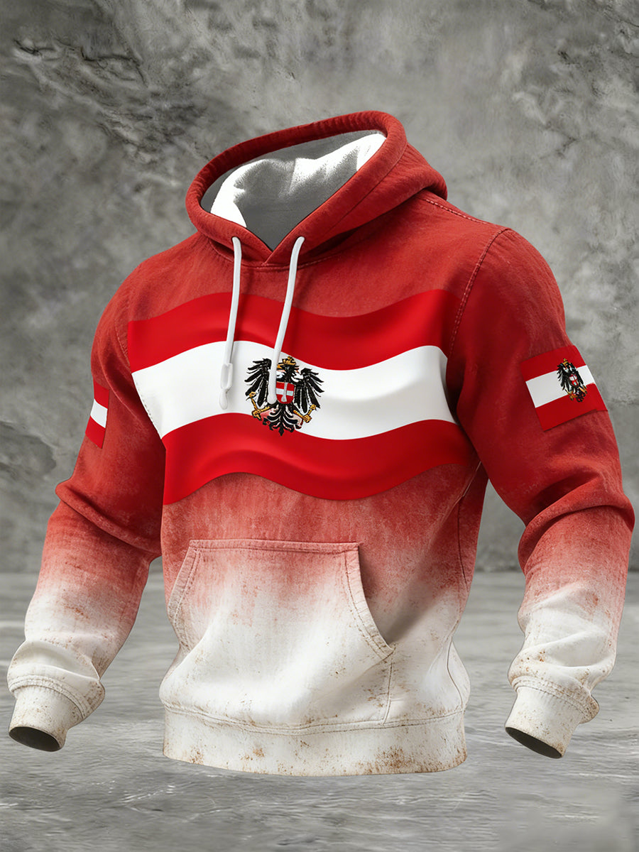 Retro Österreich ische Flagge Muster Casual Waffel-Strick bequemes Kapuzen-Sweatshirt