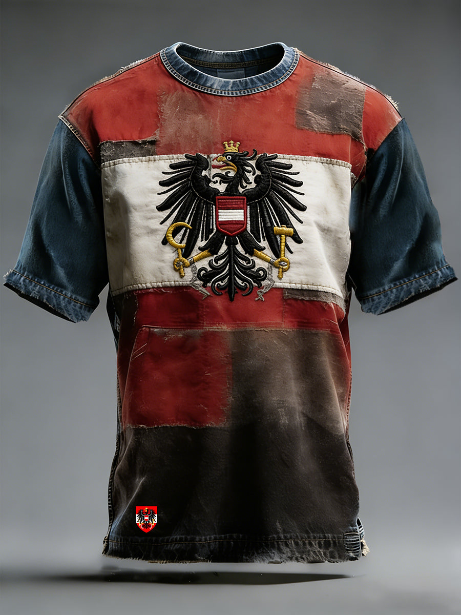 Retro Österreich ische Flagge Muster Patchwork Kunstdruck Casual T-Shirt
