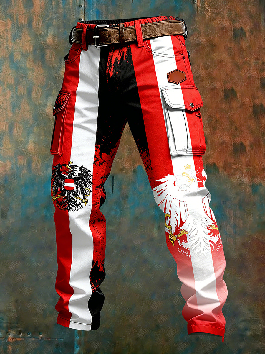 Herren Vintage Österreich ische Flagge Kunstdruck Business Casual Arbeits hosen