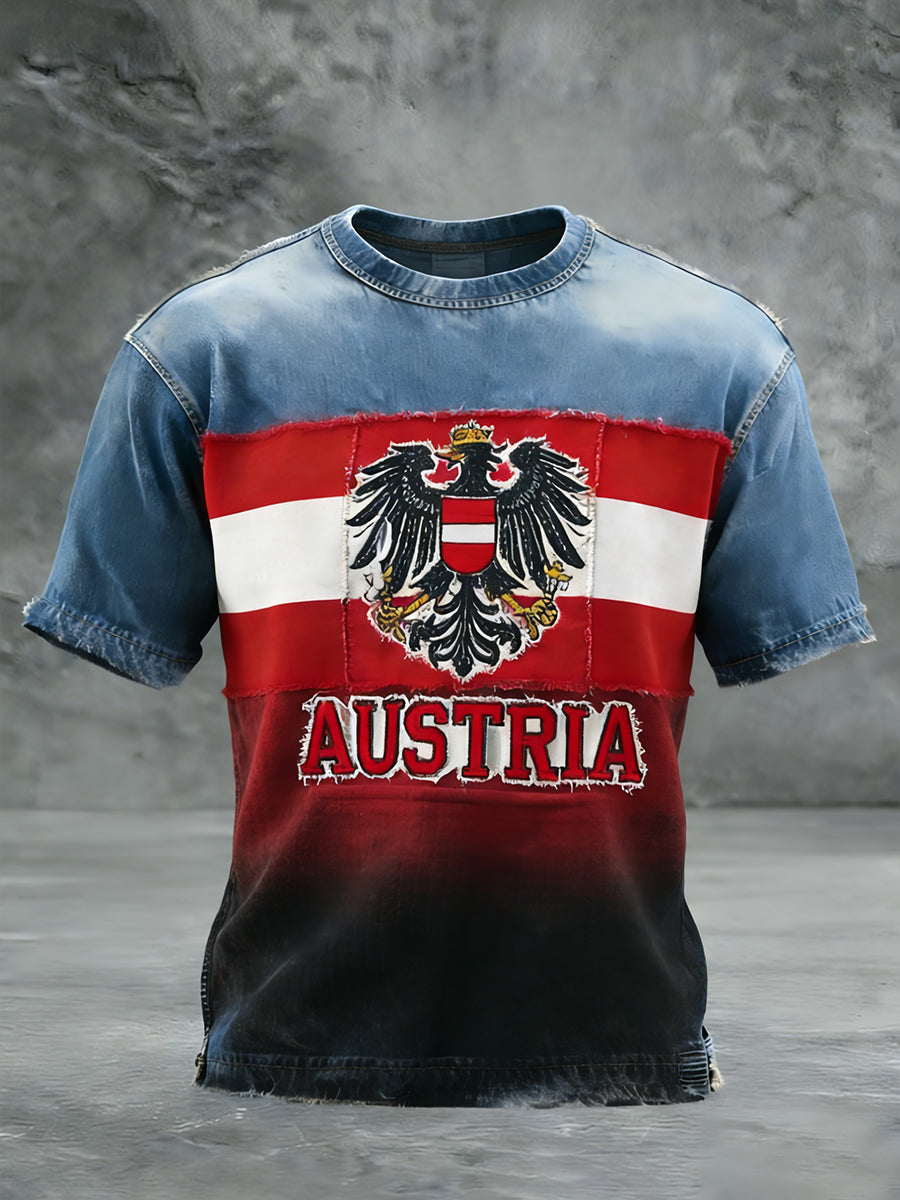 Retro Österreich ische Flagge Muster Patchwork Kunstdruck Casual T-Shirt