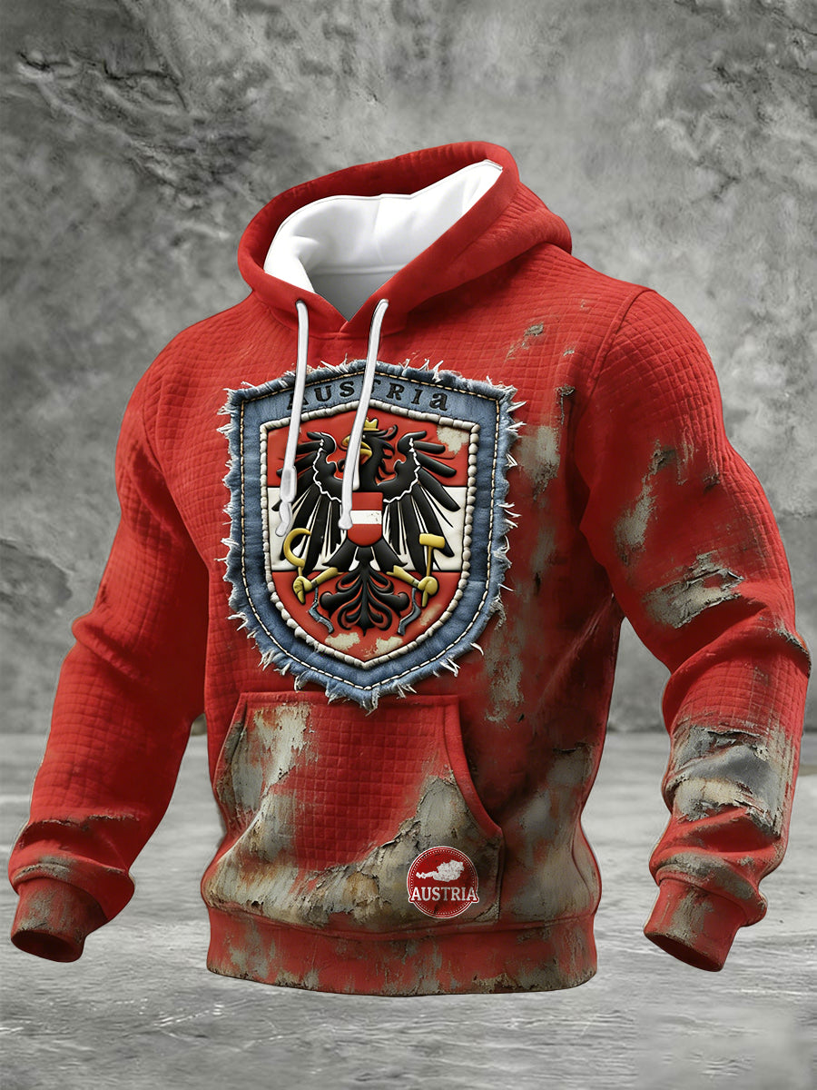 Sweatshirt mit roter Kapuze für Herren mit österreichi scher Flagge Vintage-Print