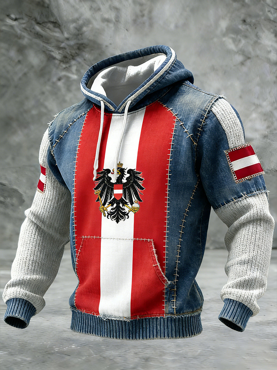 Retro Österreich ische Flagge Muster Casual Waffel-Strick bequemes Kapuzen-Sweatshirt