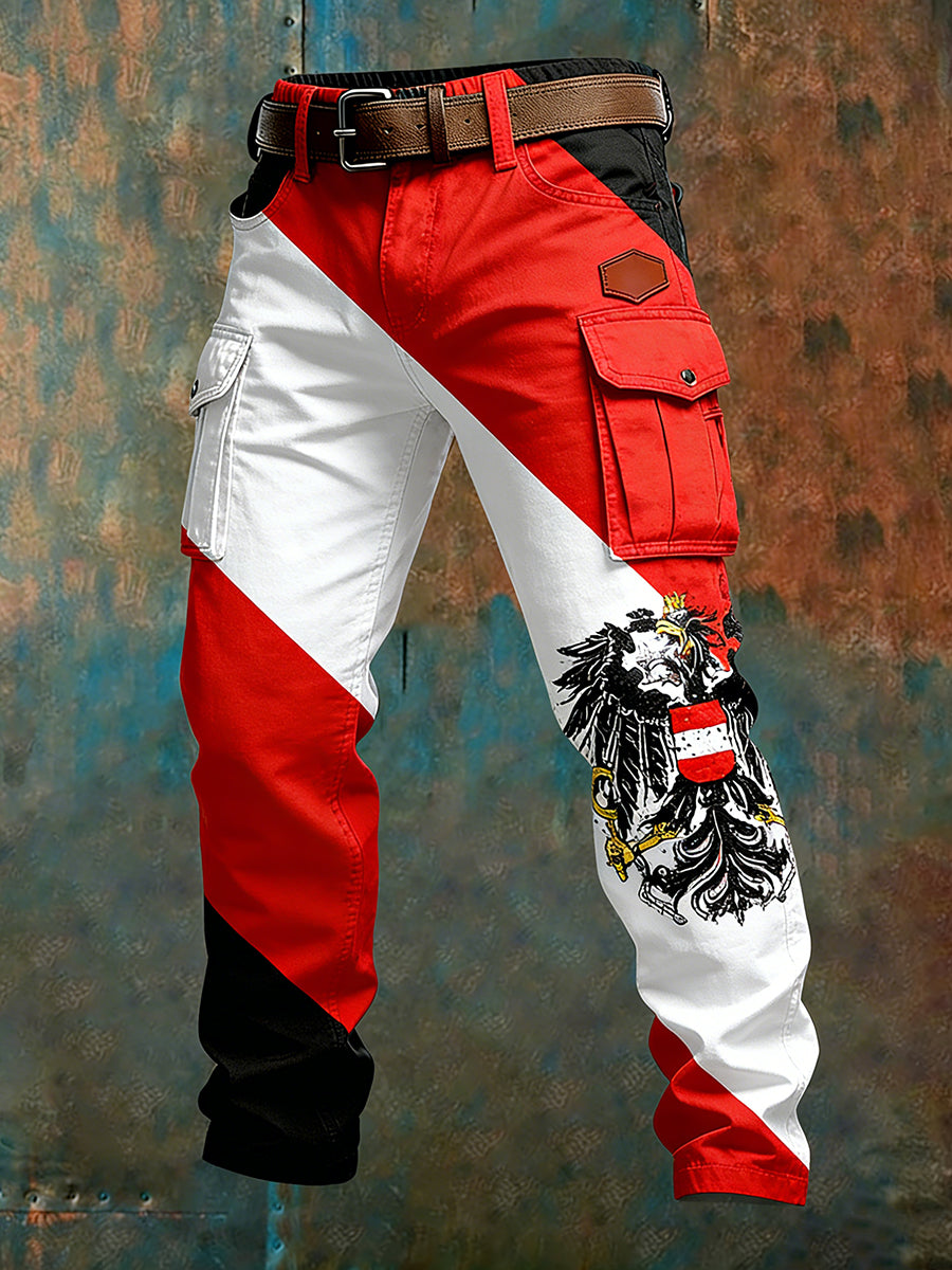 Herren Vintage Österreich ische Flagge Kunstdruck Business Casual Arbeits hosen