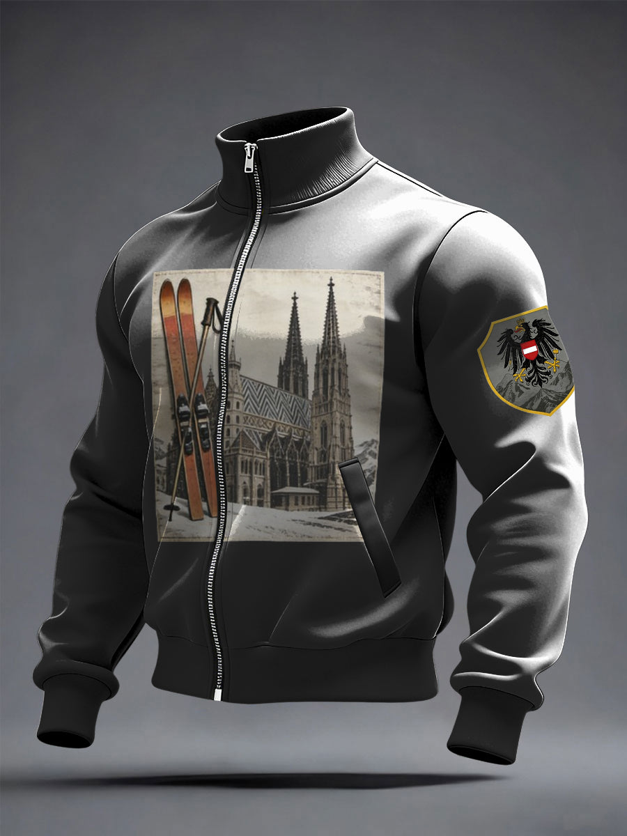 Herren Vintage Grau Wiener Dom & Ski Print Jacke