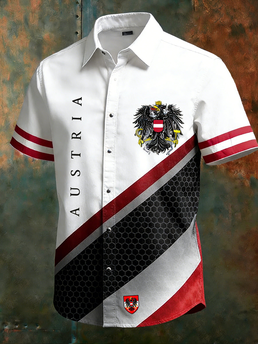 Herren Vintage Kurzarm-Hemd mit österreichi schem Flaggen muster bedruckt Business-Freizeit hemd