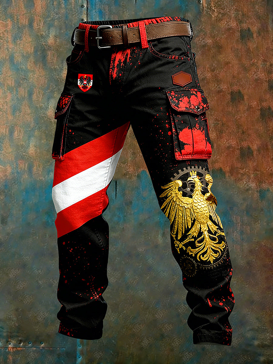 Herren Vintage Österreich ische Flagge Kunstdruck Business Casual Arbeits hosen