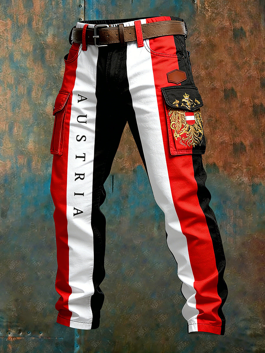 Herren Vintage Österreich ische Flagge Kunstdruck Business Casual Arbeits hosen