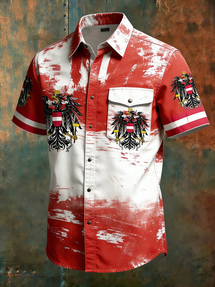 Herren Vintage Kurzarm-Hemd mit österreichi schem Flaggen muster bedruckt Business-Freizeit hemd