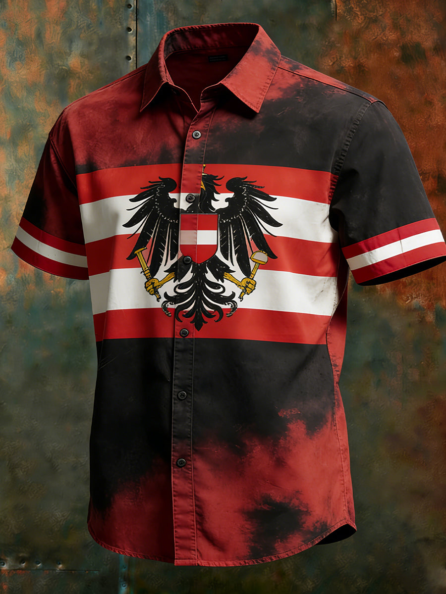 Herren Vintage Kurzarm-Hemd mit österreichi schem Flaggen muster bedruckt Business-Freizeit hemd