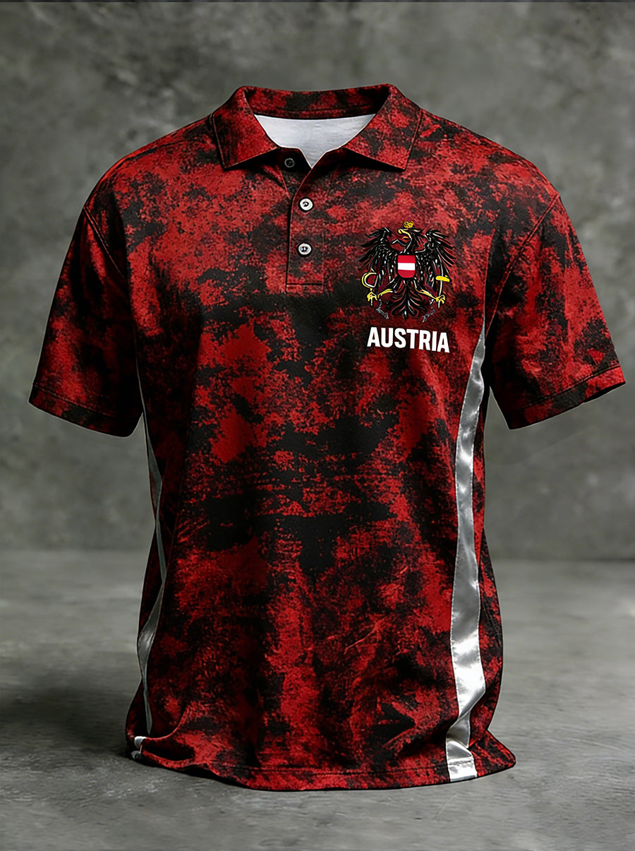 Retro Österreich ische Flagge Muster Patchwork Kunstdruck Casual Polo Shirt