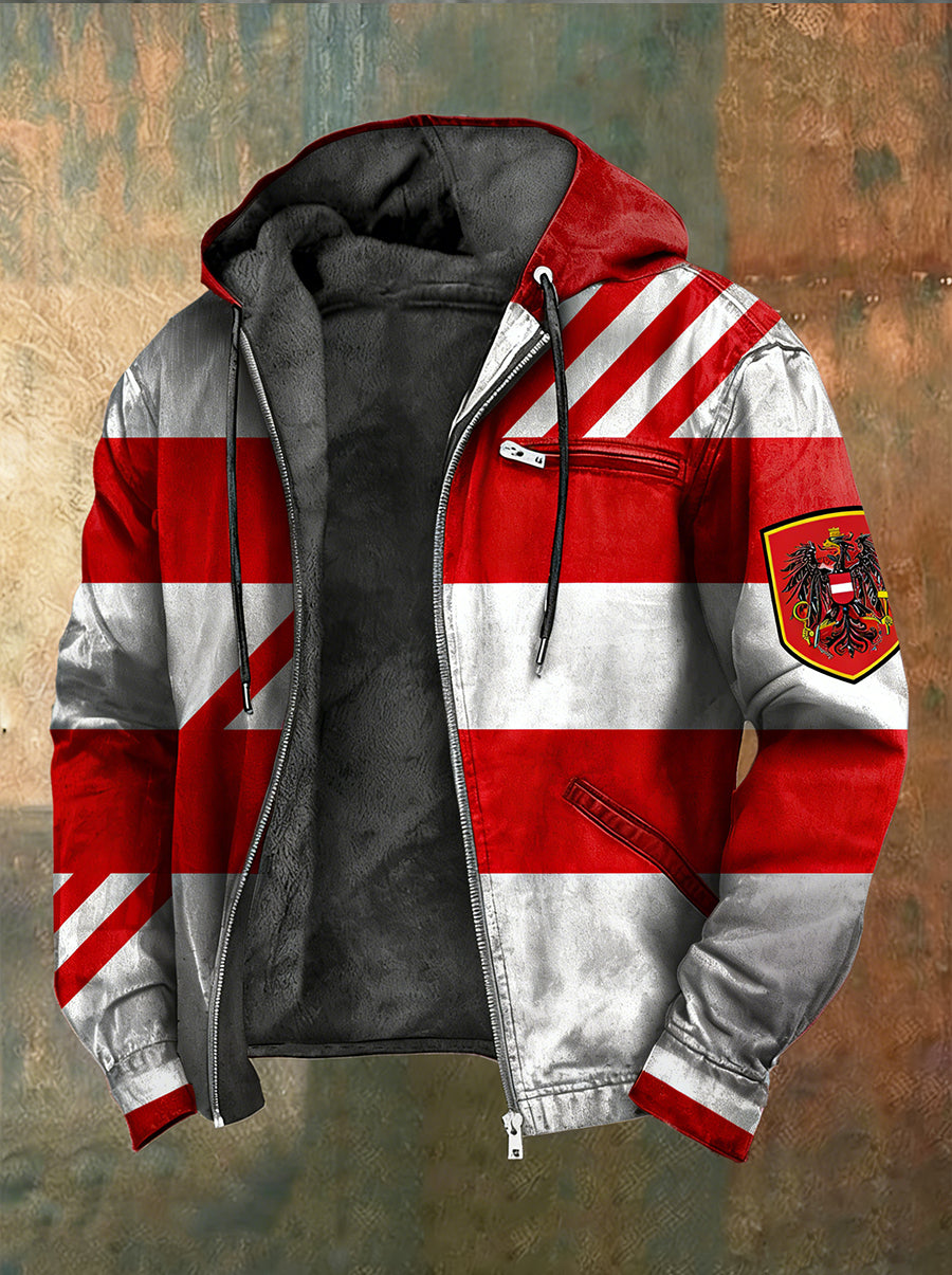 Herren Vintage Österreich ische Flagge Emblem Fleece-Ausgekleidet Kapuzen jacke