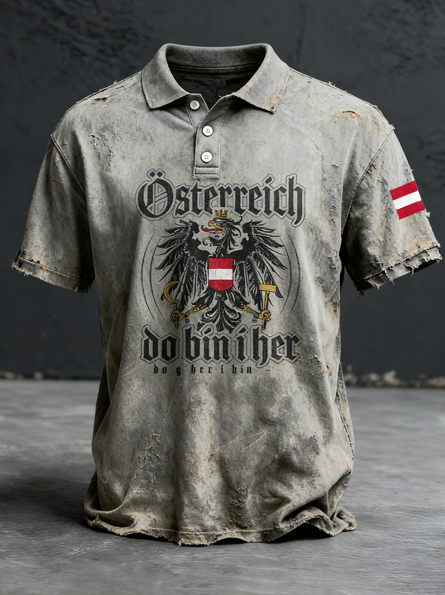 Retro Österreich ische Flagge Muster Patchwork Kunstdruck Casual Polo Shirt