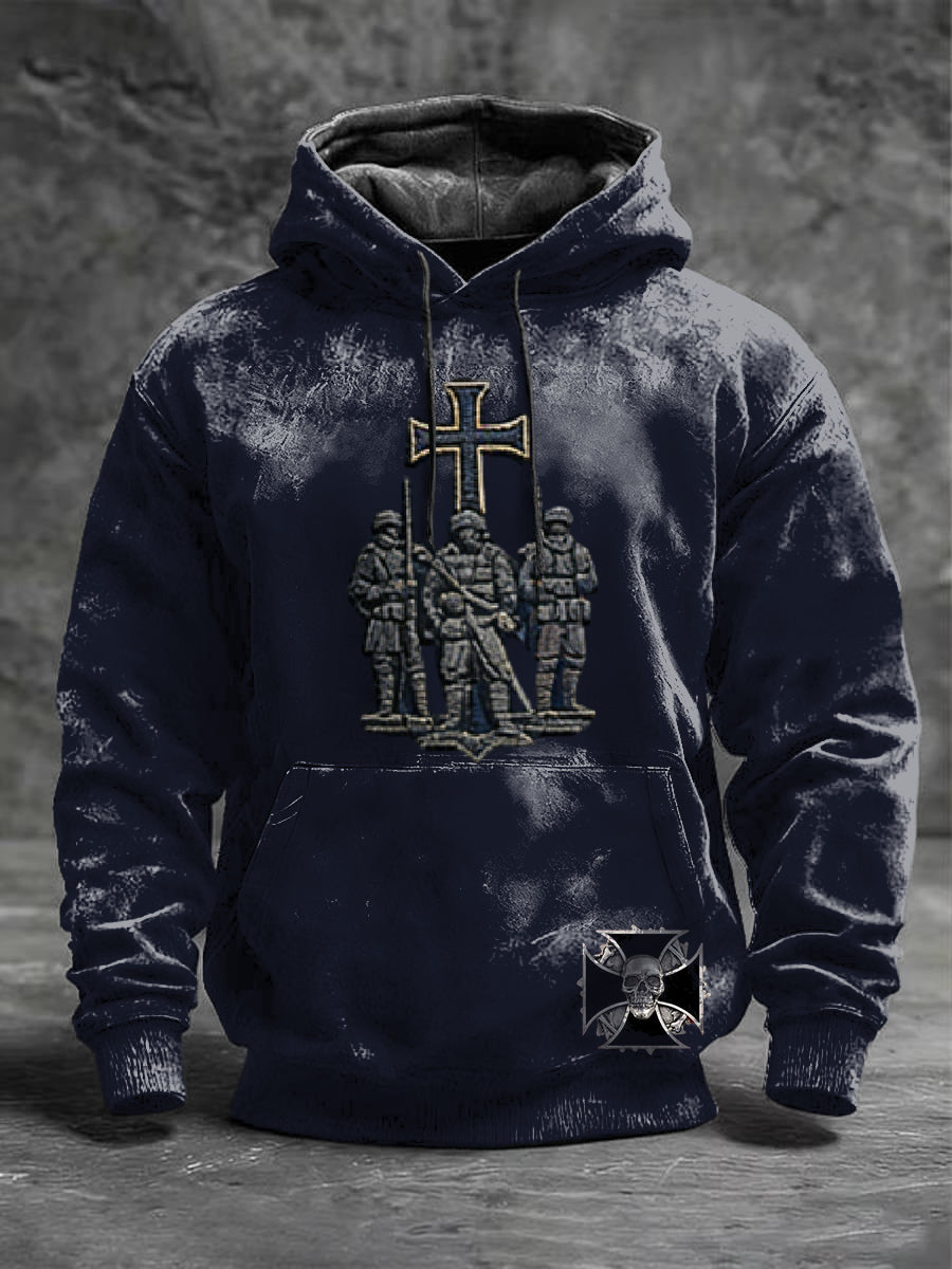 Herren-Kapuzen pullover mit blauem Eisenkreuz-Soldat und Schädel muster