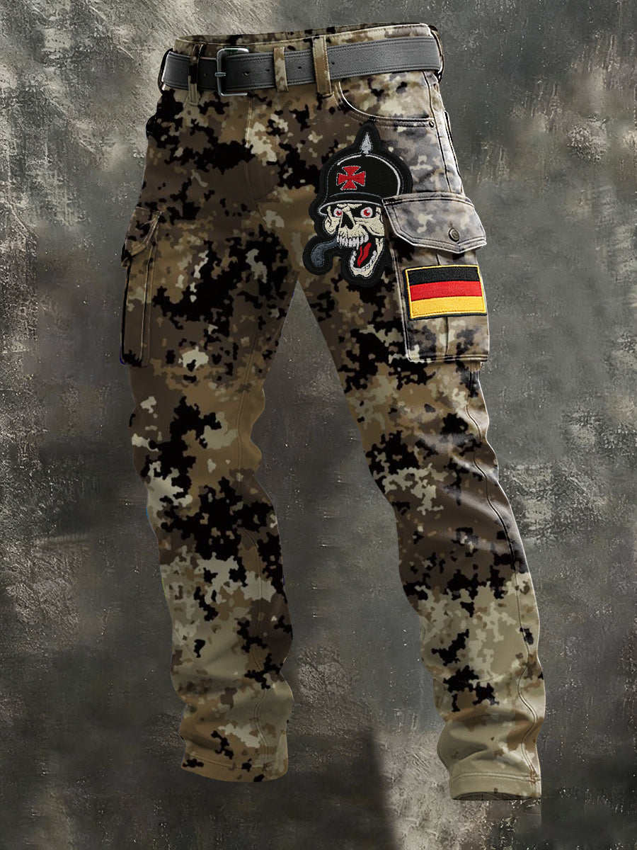 Herren-Camouflage Eisernkreuz-Soldat-Schädel-Logo-Cargo-Hosen