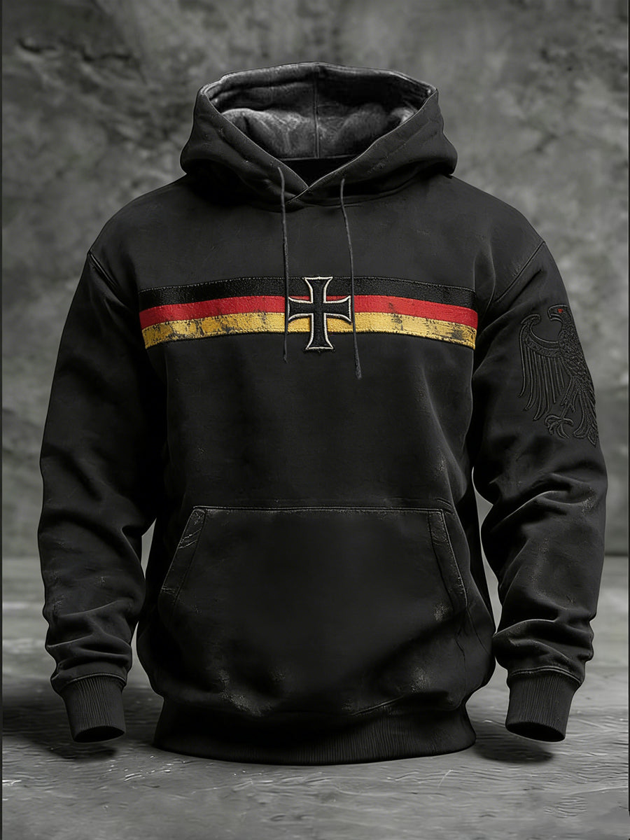 Herren Vintage schwarze deutsche Flagge und Eisenkreuz Adler Muster Hoodie