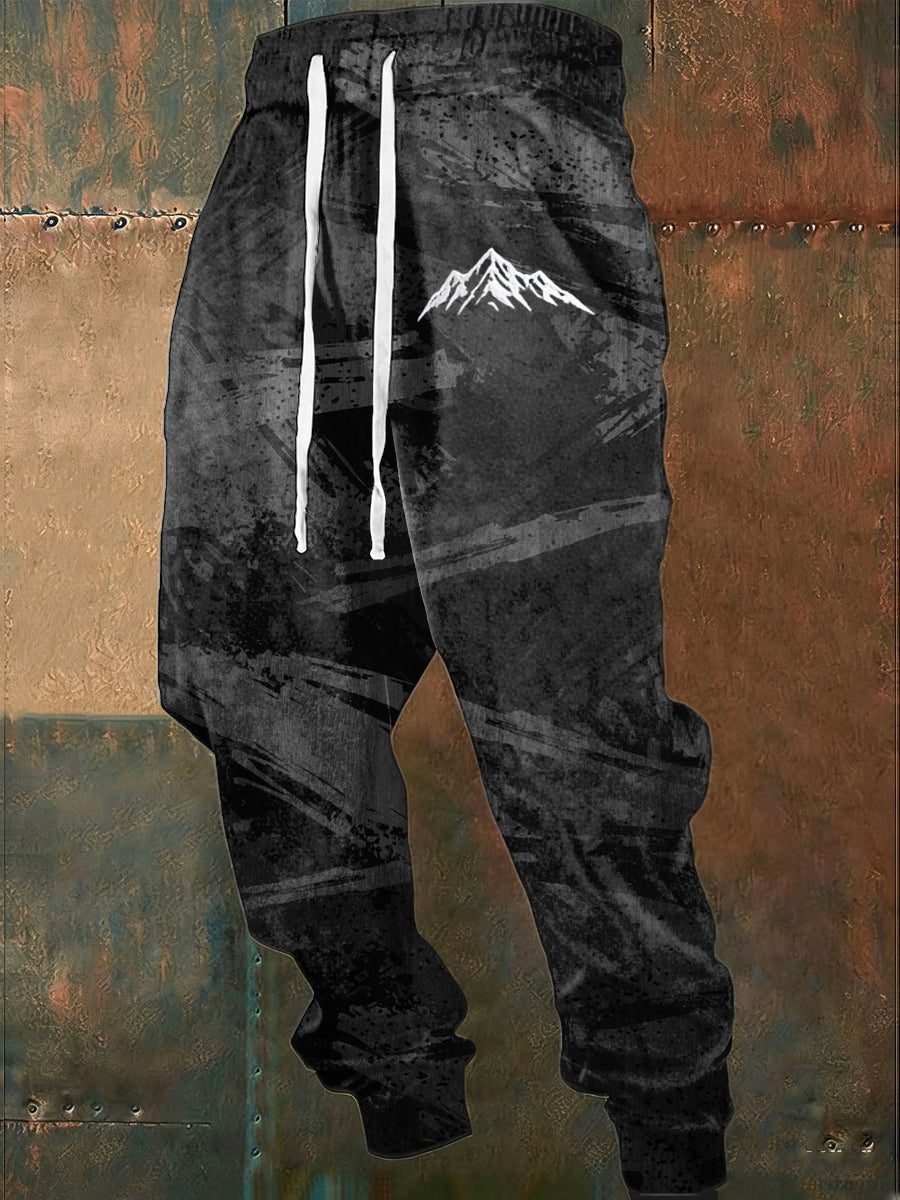 Herren Edgy Black Mountain Print Distressed Jogging hose 