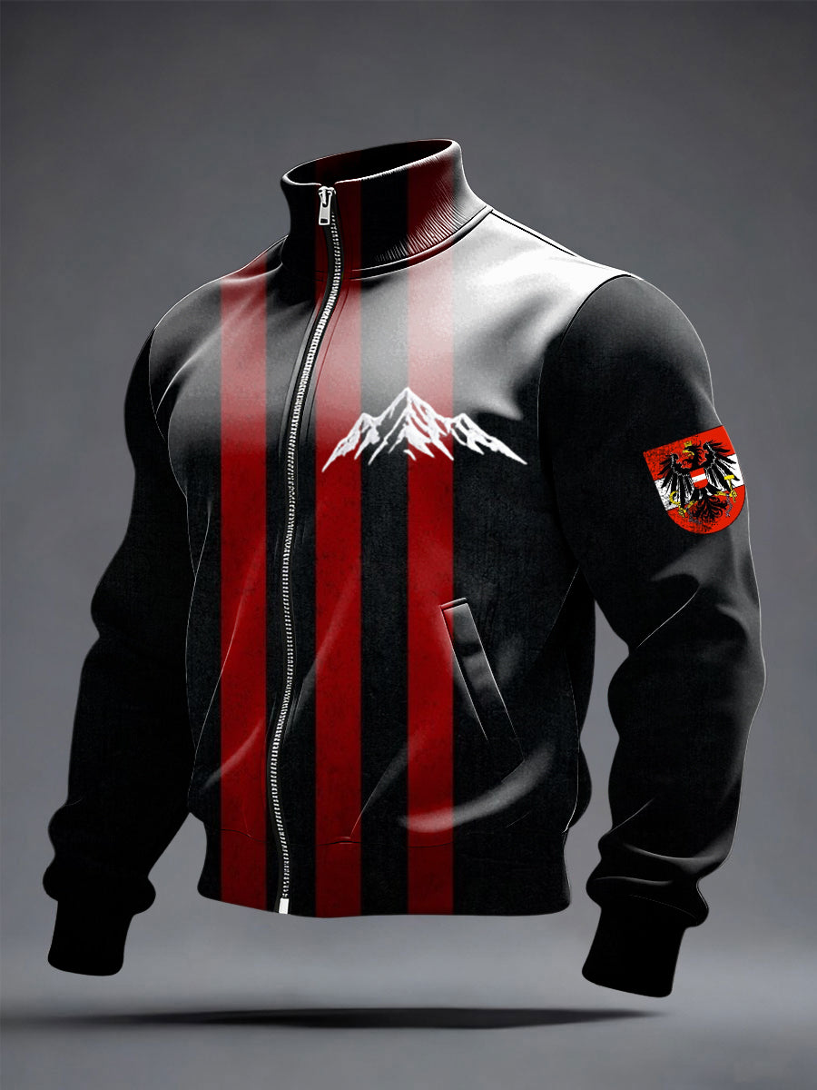 Herren Bold Schwarz-Rot Streifen Österreich ische Mountain Trainings jacke