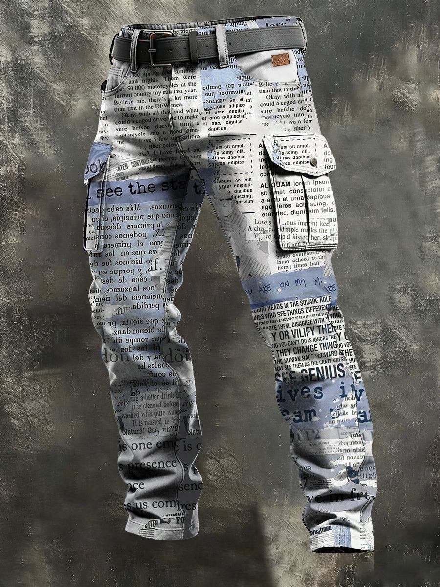 Herren Retro Urlaub Business Zeitung Kunstdruck Freizeit arbeits kleidung Hose