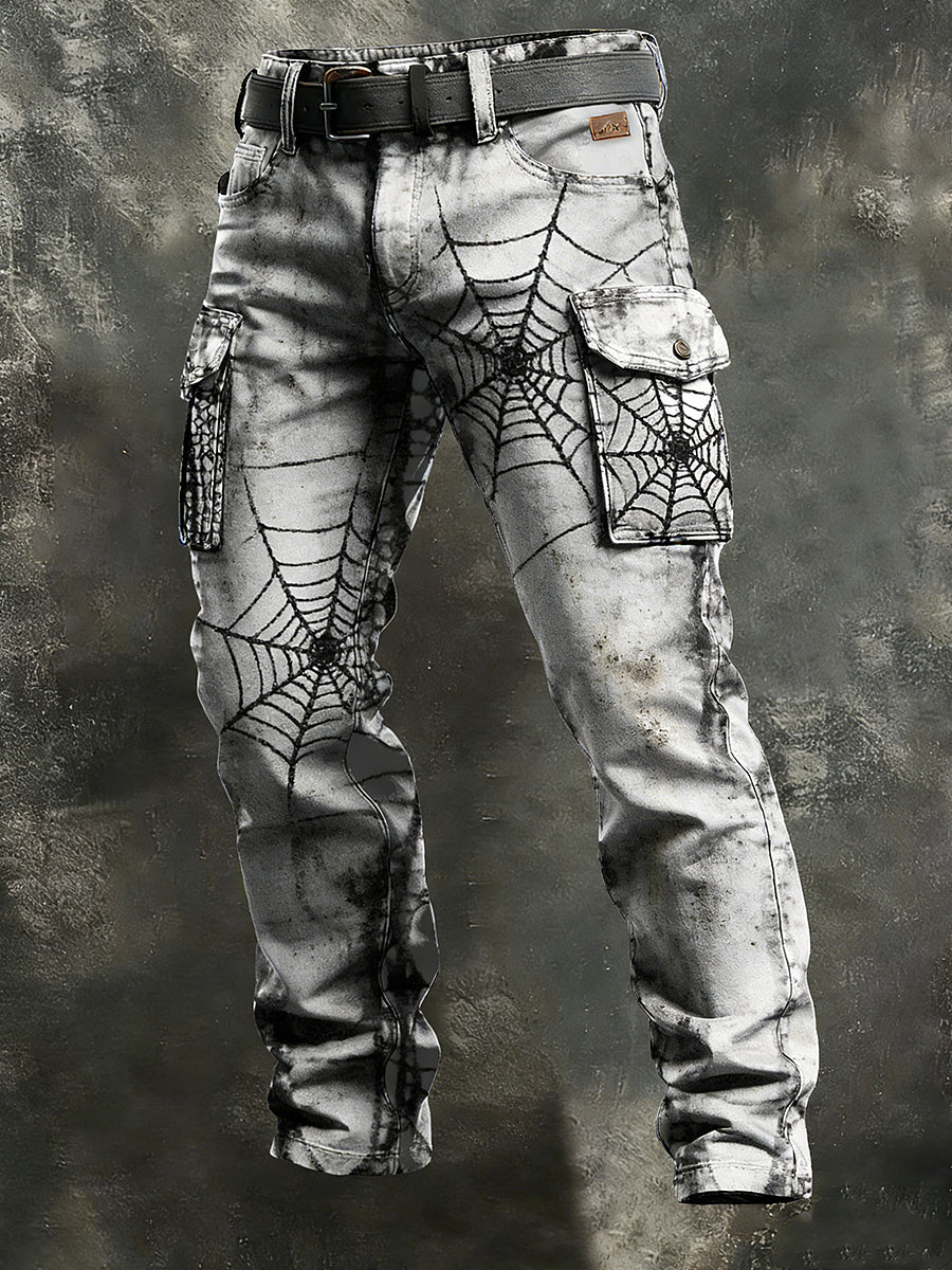 Herren Retro-Urlaub Business Spider Web Art Print Freizeit kleidung Hose