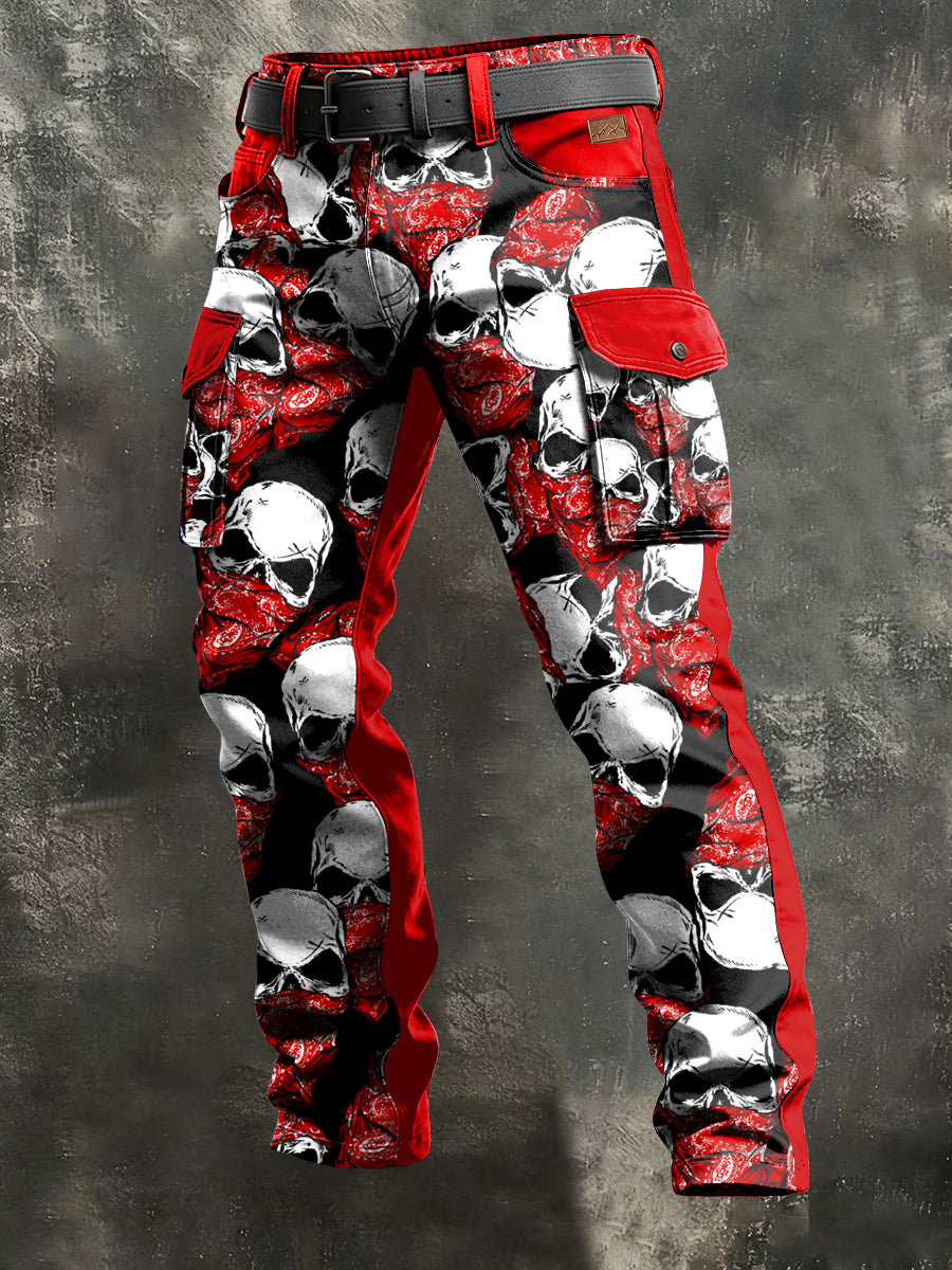 Herren Retro-Urlaub Business Skull Art Print Freizeit arbeits kleidung Hosen
