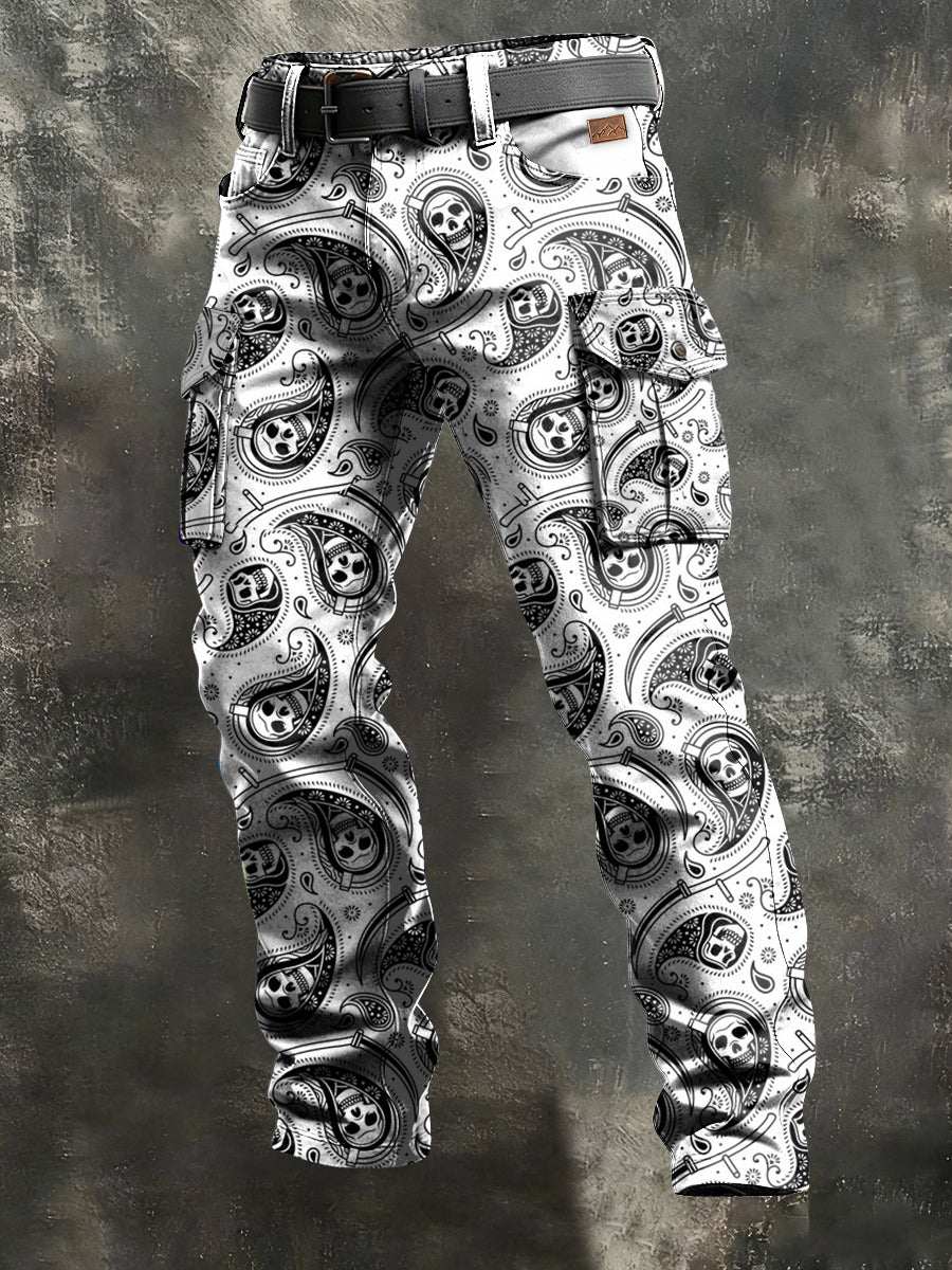Herren Retro-Urlaub Business Skull Art Print Freizeit arbeits kleidung Hosen