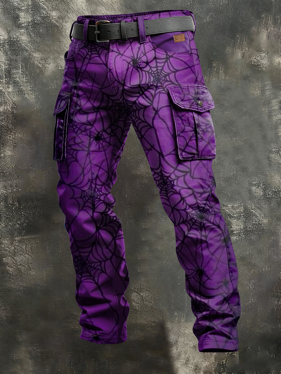 Herren Retro-Urlaub Business Spider Web Art Print Freizeit kleidung Hose