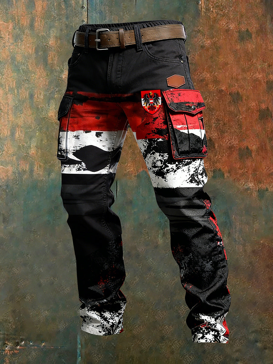 Herren Vintage Österreich ische Flagge Kunstdruck Business Casual Arbeits hosen