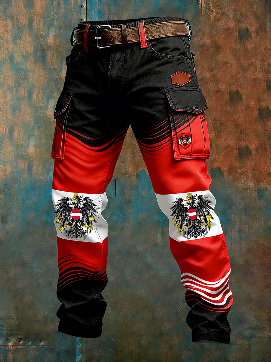 Herren Vintage Österreich ische Flagge Kunstdruck Business Casual Arbeits hosen