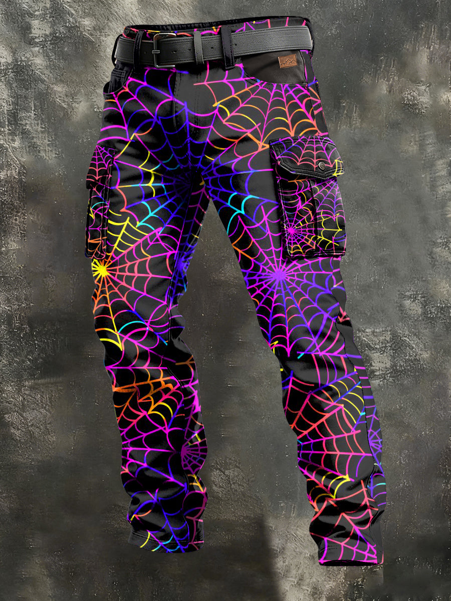 Herren Retro-Urlaub Business Spider Web Art Print Freizeit kleidung Hose