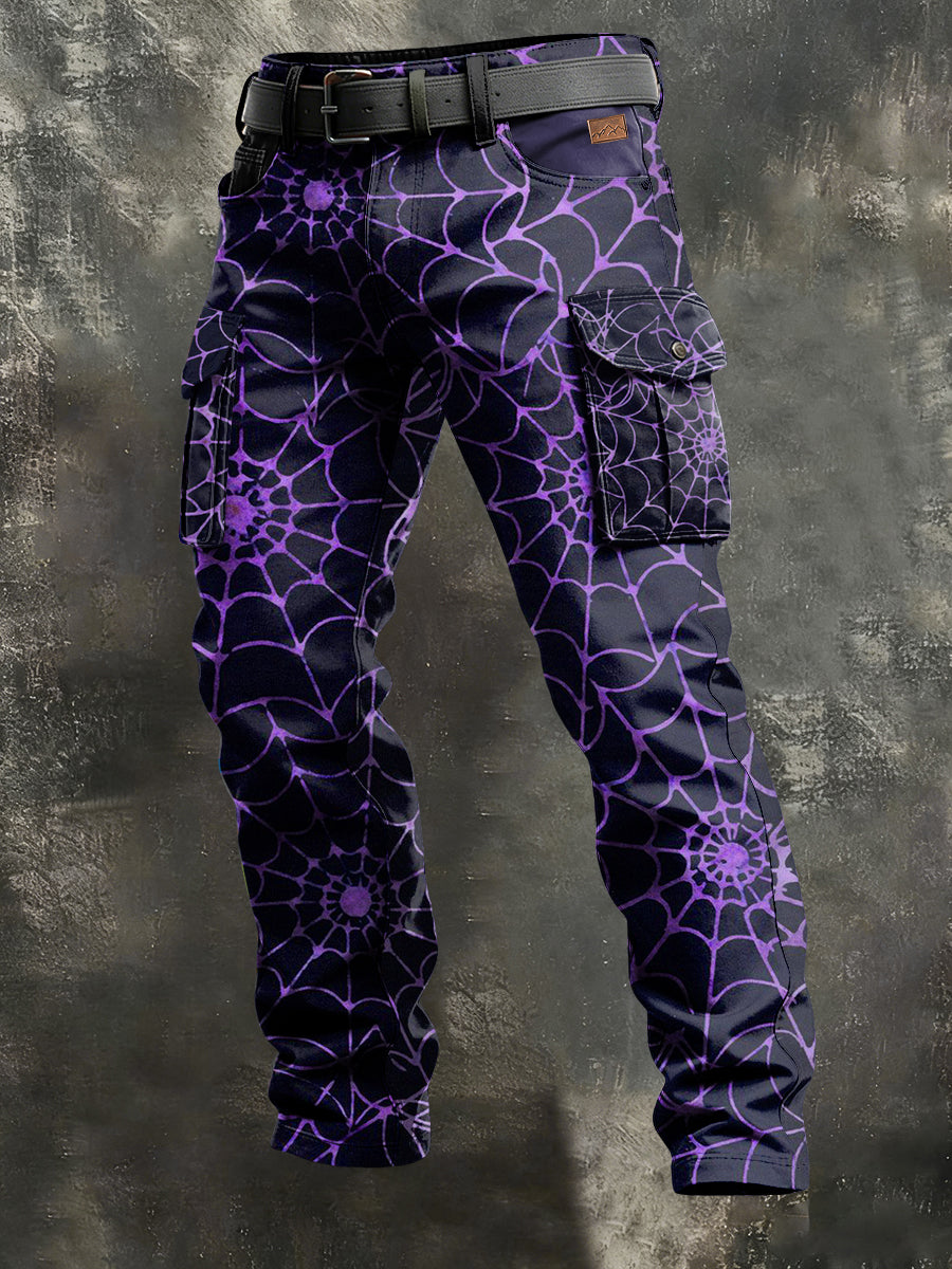 Herren Retro-Urlaub Business Spider Web Art Print Freizeit kleidung Hose