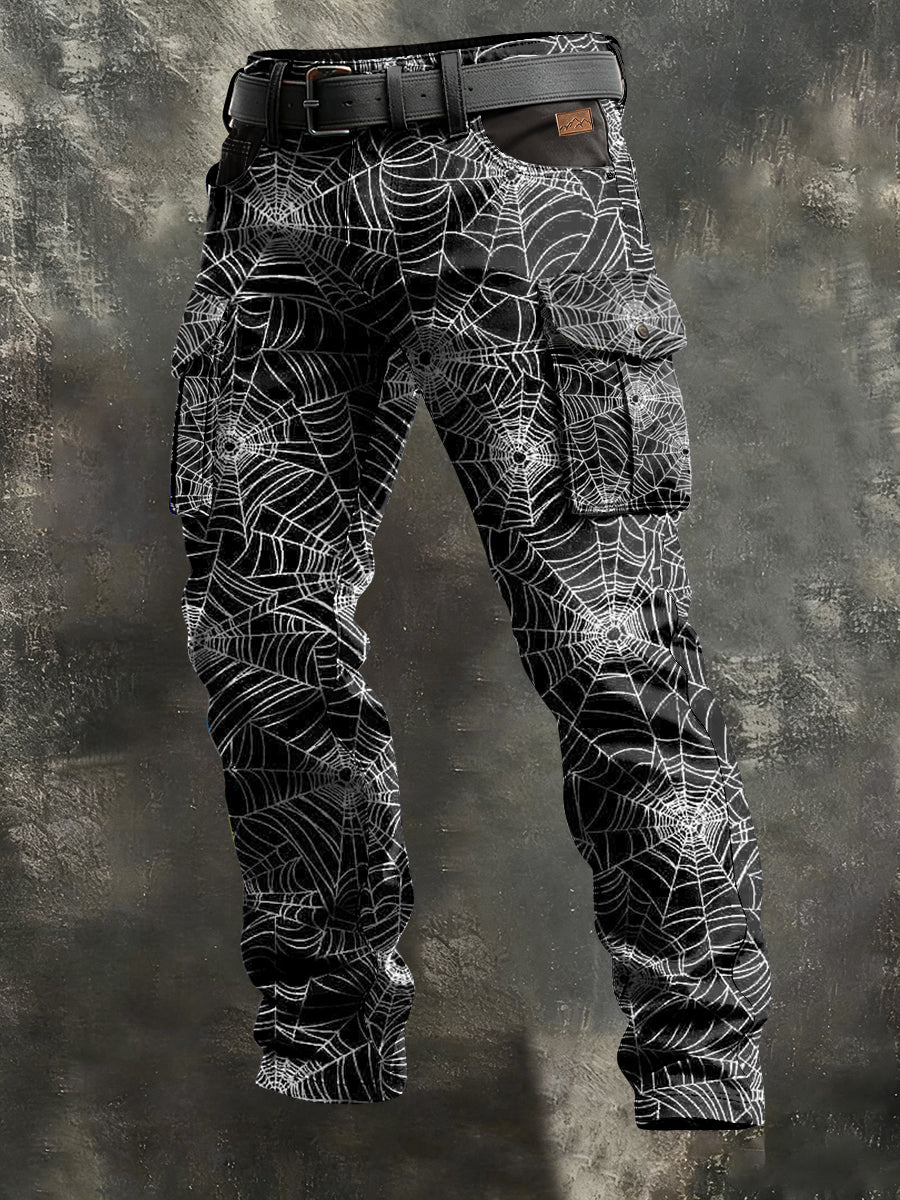 Herren Retro-Urlaub Business Spider Web Art Print Freizeit kleidung Hose