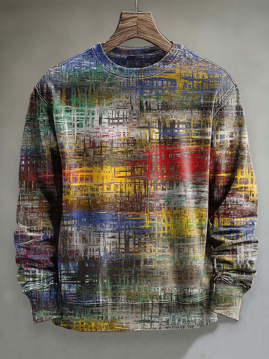 Abstrakte Gitter Textur Druck Casual Crewneck Sweatshirt