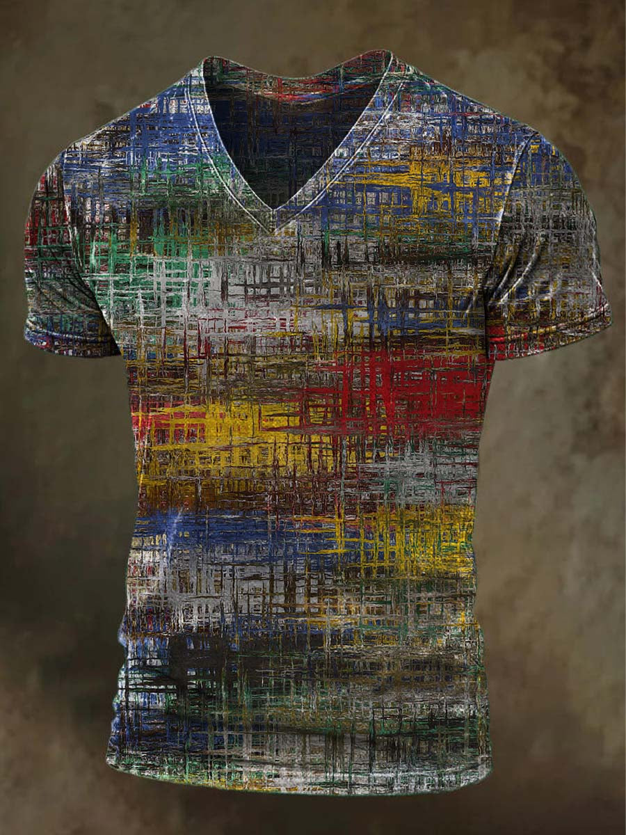Kurzarm-T-Shirt mit abstraktem Netz textur druck