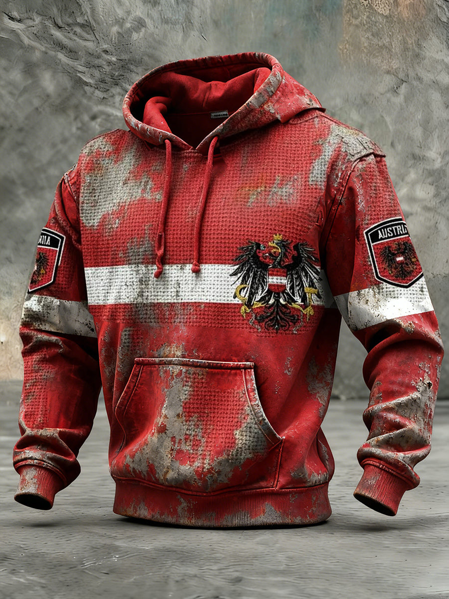 Retro Österreich ische Flagge Muster Casual Waffel-Strick bequemes Kapuzen-Sweatshirt