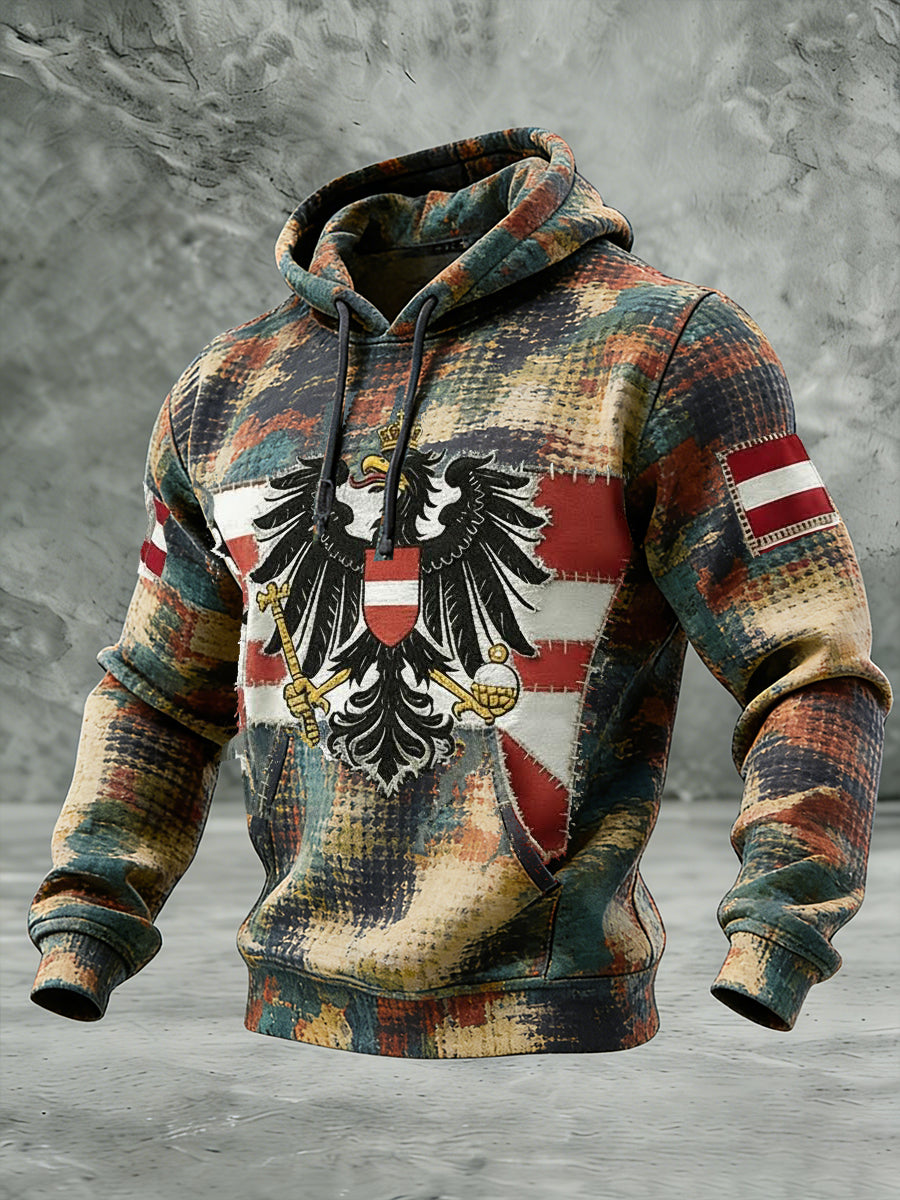 Retro Österreich ische Flagge Muster Casual Waffel-Strick bequemes Kapuzen-Sweatshirt