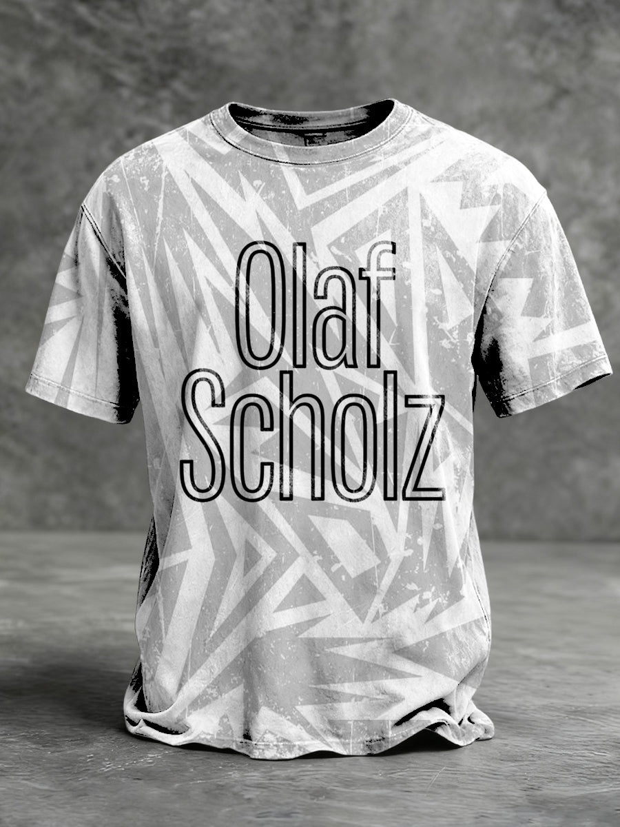 Herren-T-Shirt mit grauem subtiles Muster bedruckt 'Olaf Scholz'