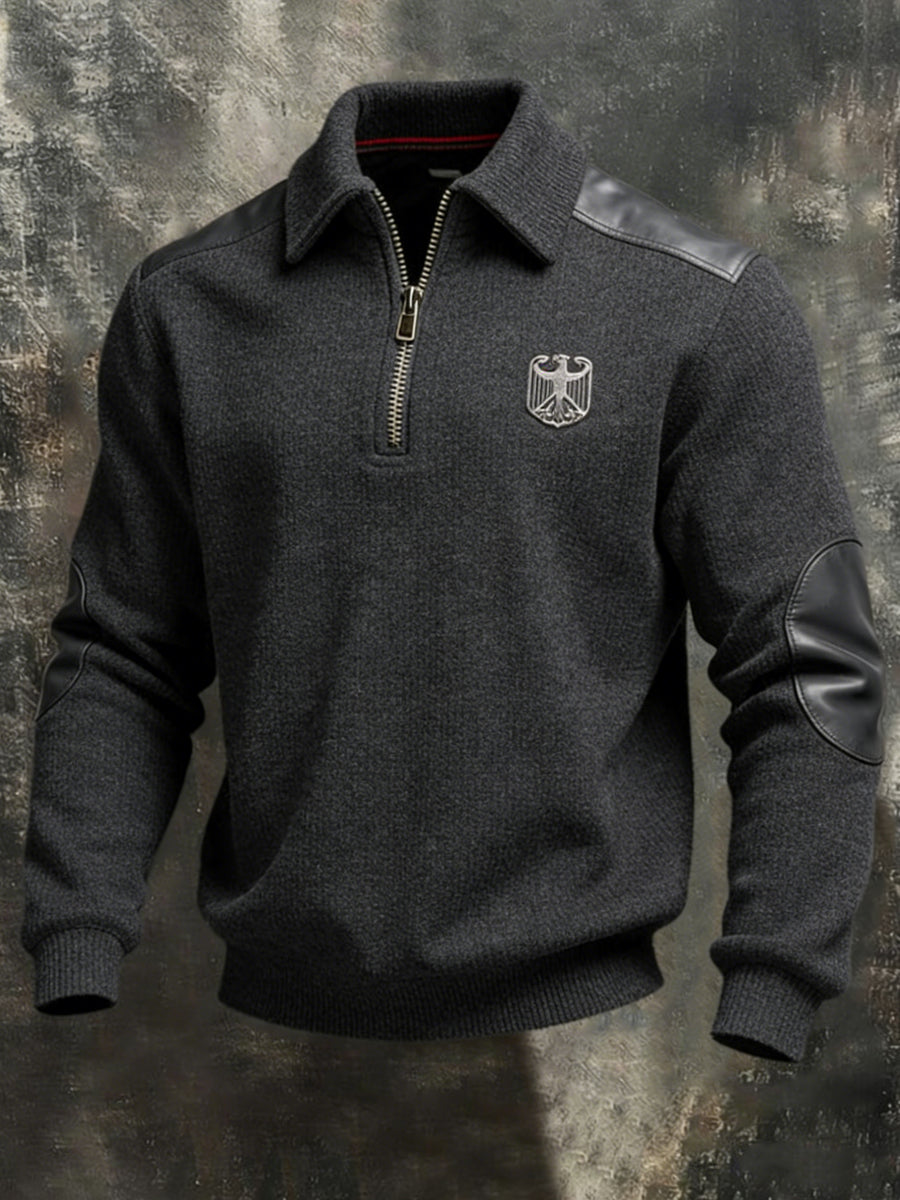 Herren schlankes graues deutsches Adler-Emblem Leder-Akzent-Quarter-Reiß verschluss-Sweatshirt