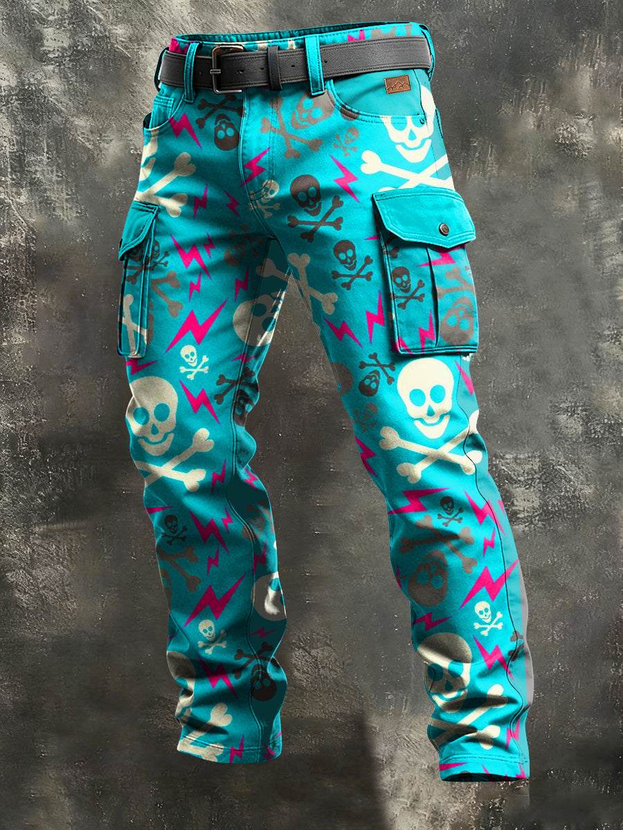 Herren Retro-Urlaub Business Skull Art Print Freizeit arbeits kleidung Hosen