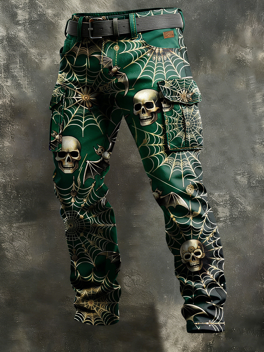 Herren Retro-Urlaubs geschäft Spider Web Skull Kunstdruck Freizeit-Arbeits kleidung