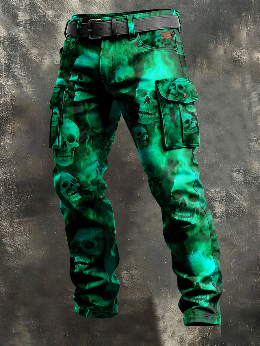 Herren Retro Urlaub Business Flame Skull Kunstdruck Freizeit arbeits kleidung