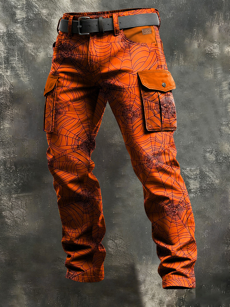 Herren Retro-Urlaub Business Spider Web Art Print Freizeit kleidung Hose