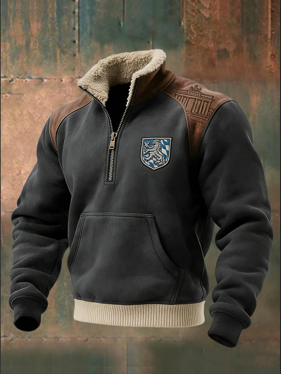 Herren Rustikales graues Brandenburger Tor & Löwen Crest Quarter-Reiß verschluss Sweatshirt