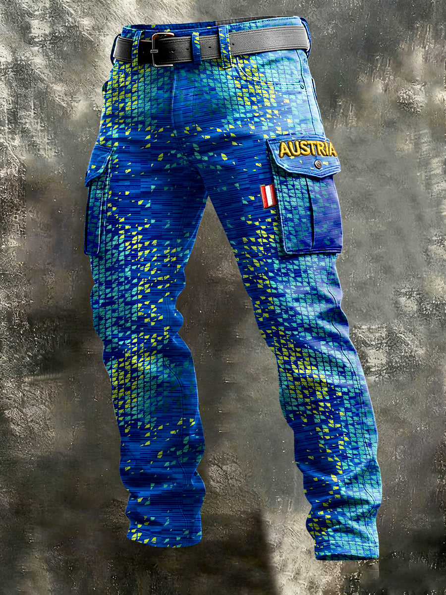 Herren österreich ische blau bedruckte Freizeit-Hose