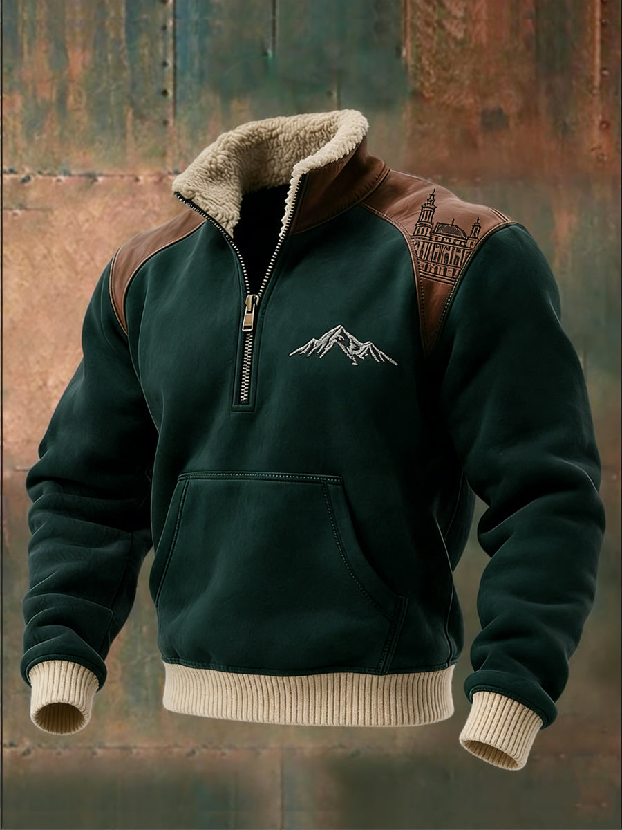 Herren Rustikales grünes österreich isches Berg-& Dom viertel-Sweatshirt mit Reiß verschluss