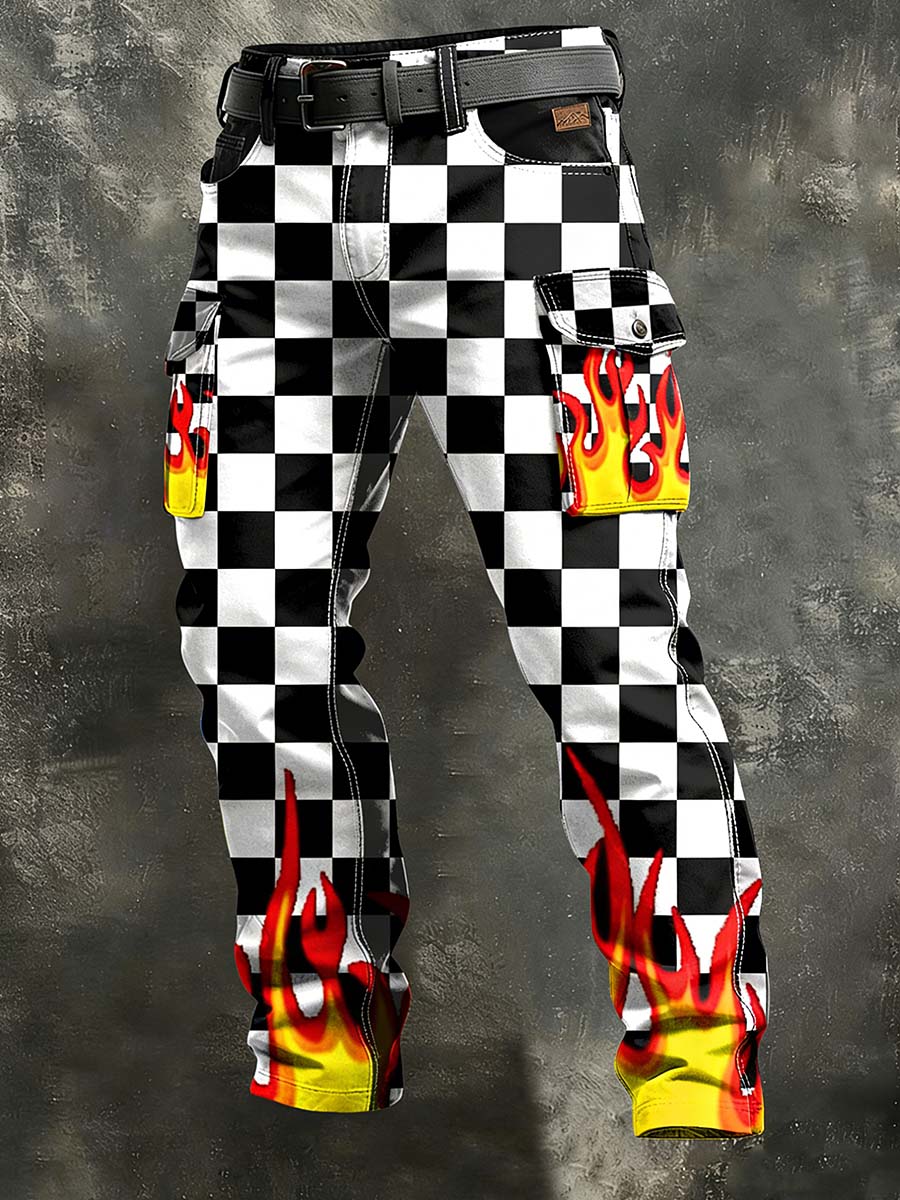 Herren Retro Flame Business Art Print Freizeit kleidung Hose
